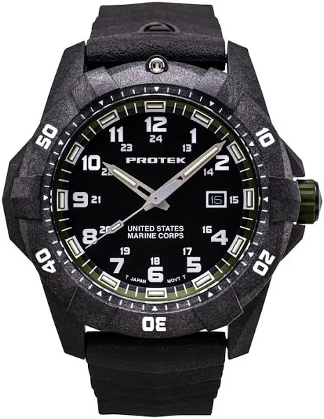 Czarny zegarek męski ProTek Watches z gumowym paskiem Official USMC Series 42MM