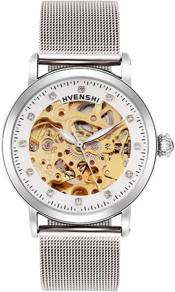 RORIOS Damski automatyczny zegarek mechaniczny ze szkieletową tarczą i bransoletą ze stali nierdzewnej