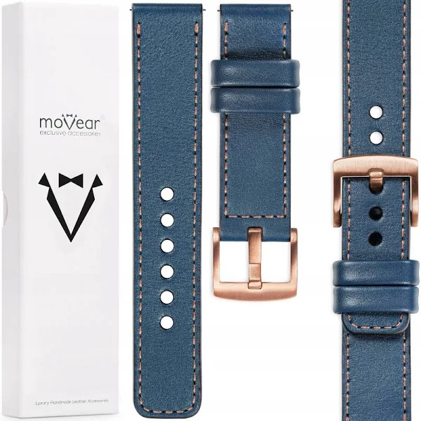 moVear skórzany pasek 22mm do zegarka Niebieski jeans