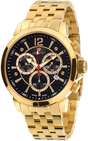 Złoty męski zegarek Ludwika XVI ze stalowym paskiem Athos le Grand