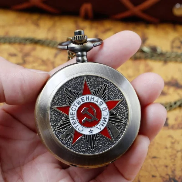 Retro brązowy zegarek kieszonkowy Pentagram imprezowy emblemat radziecki Symbol sierp stylowe