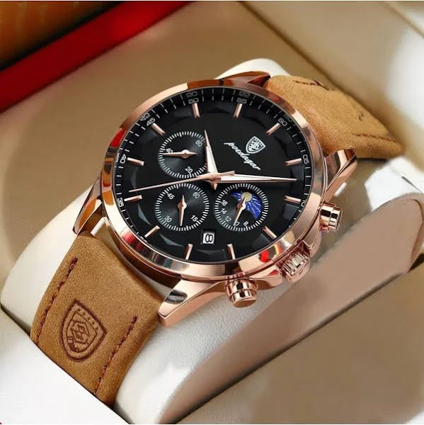 1 szt Męski Zegarki Z Brąz Skóra Pasek Biznes Sport Wielofunkcyjny Chronograf Z Kalendarz
