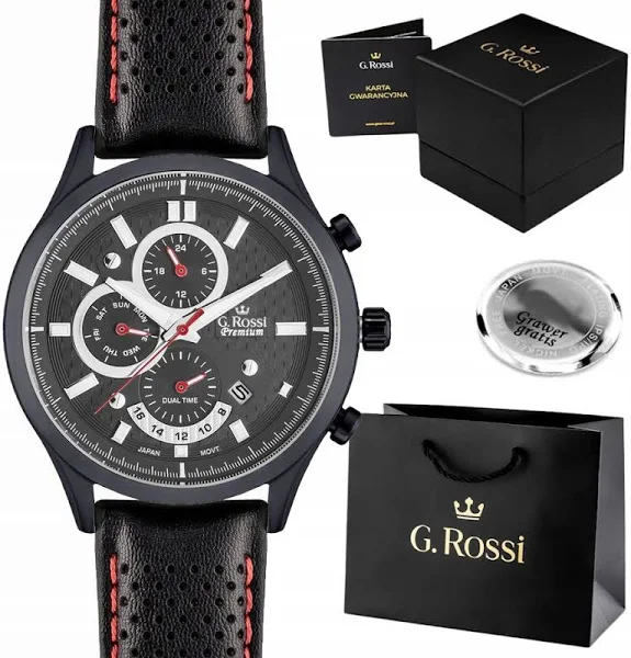 Zegarek męski G. Rossi Premium skórzany z multi-datownikiem +grawer