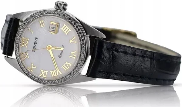 Zegarek damski z białego złota 14k z Brylantami 0.25ct Geneve lwd078wd