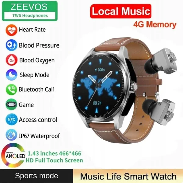 ZEEVOS Smartwatch f26 z wbudowanymi słuchawkami bluetooth