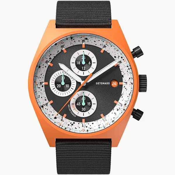 Zegarek solarny męski pomarańczowy chronograf szkło mineralne pasek z plastiku oceanicznego