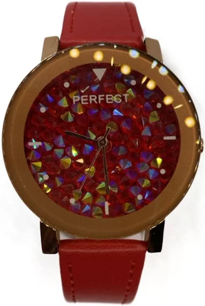 Różowozłoty damski zegarek z czerwonym paskiem Perfect A581-1