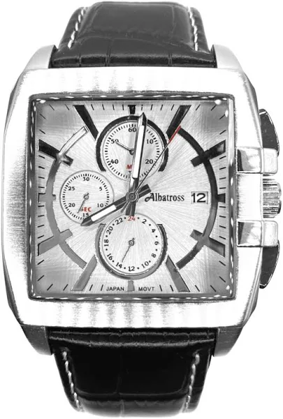 SAXO Prostokątny męski srebrny zegarek z czarnym paskiem Albatross ABCA07-2