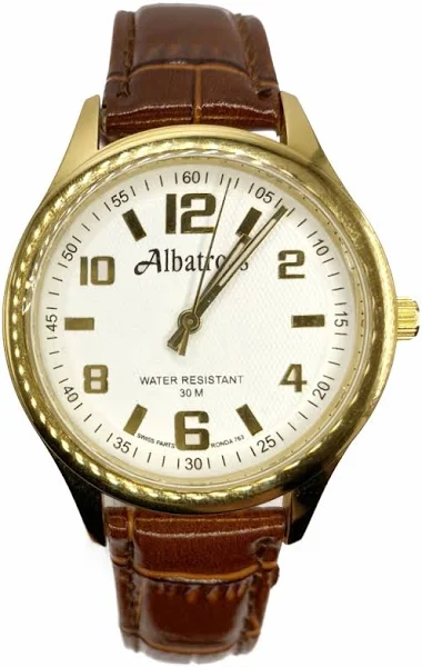 SAXO Złoty męski zegarek z brązowym paskiem Albatross ABC207-1