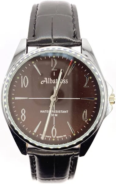 SAXO Srebrny męski zegarek z czarnym paskiem Albatross ABC211-5