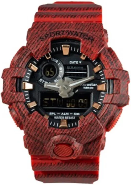 SAXO Czerwony męski zegarek sportowy z wyświetlaczem SAMDA