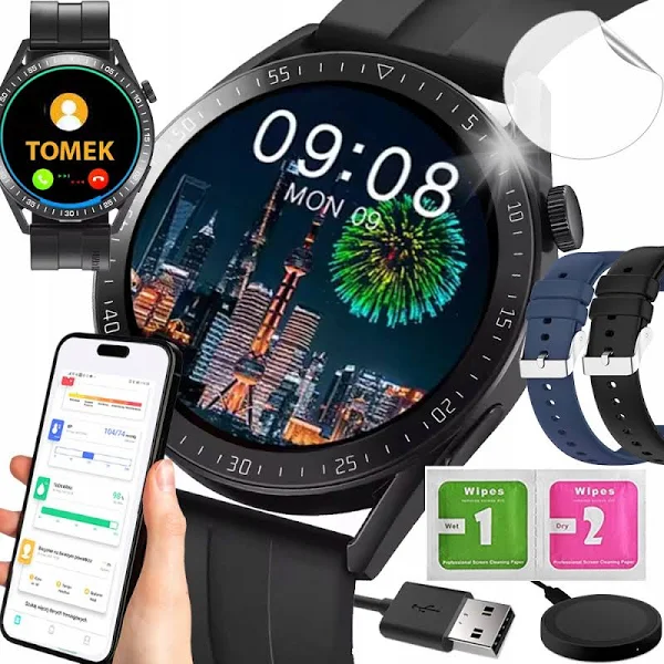 Smartwatch Zegarek Polskie Menu Rozmowy Sport Smart Watch Męski 2 Paski