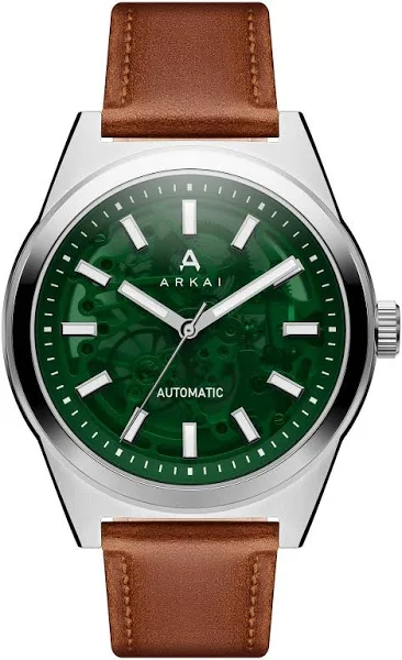 Arkai Caron Zielono-srebrzysty zegarek ze stali nierdzewnej z widocznym mechanizmem