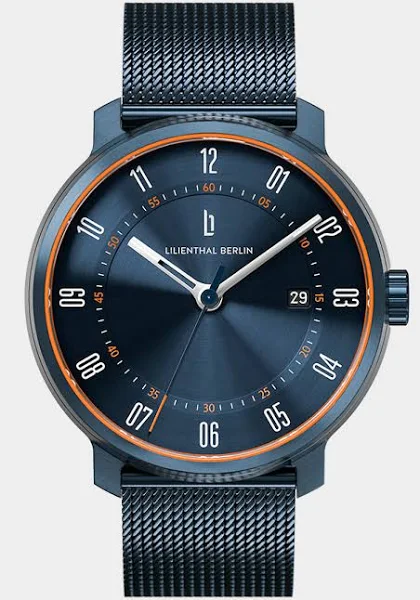 Lilienthal Zegarek Automatyczny Męski Niebiesko/Pomarańczowy Siatkowy pasek
