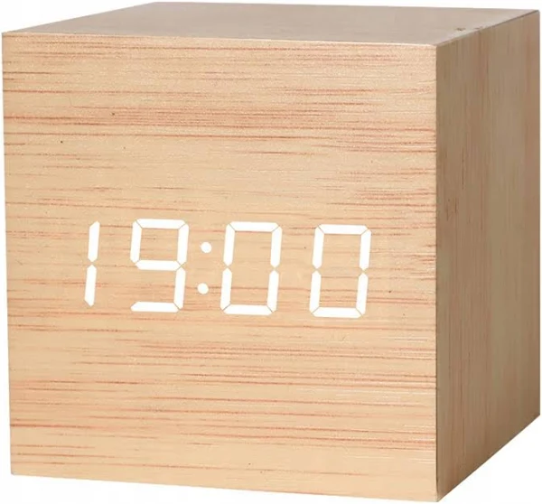 Zegar Biurkowy Drewniany Cyfrowy Budzik