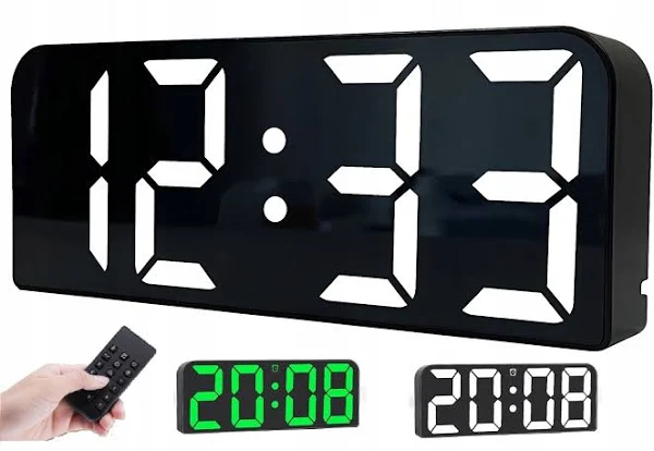 Zegar Ścienny Cyfrowy Duże Cyfry Budzik Stołowy Biurkowy Led Z Pilotem
