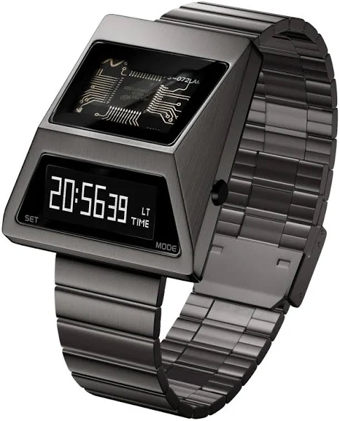 IB DESIGN unikalne zegarki metalowe cyfrowe Cyber zegarki dla mężczyzn Retro-futurystyczny styl