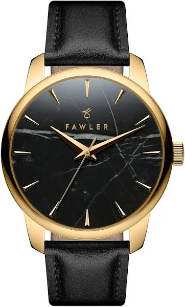 Fawler Beleza Złocisty zegarek ze stali nierdzewnej z czarną tarczą marmurową