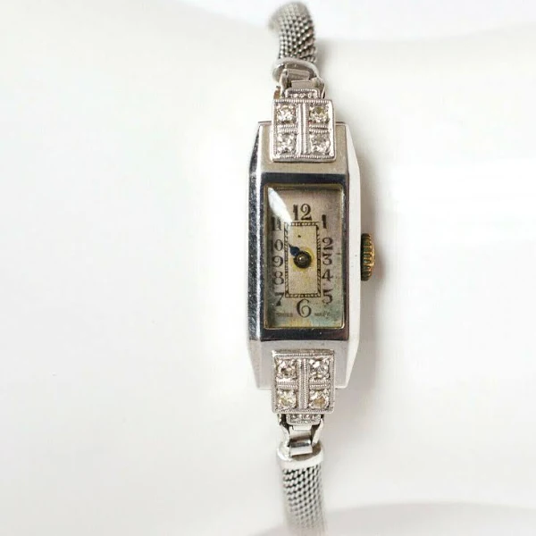 Art Déco Damski zegarek na rękę 14 karatów złoto 585 białe złoto 13,31