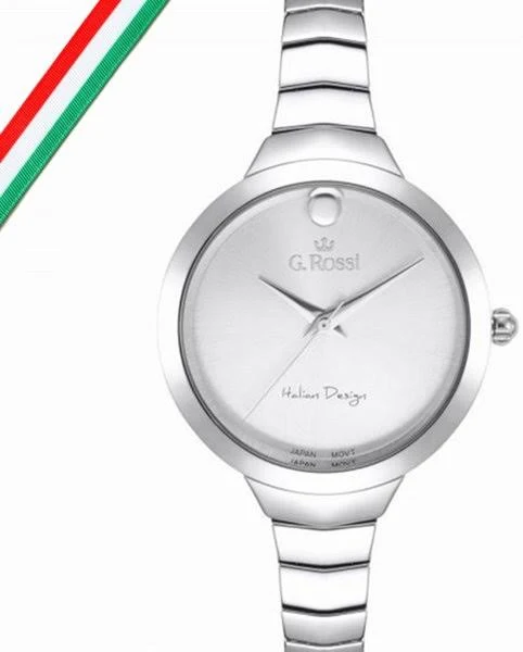 G. ROSSI Zegarek damski biała cyrkonia i srebrna bransoleta