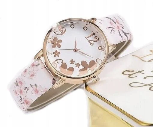 Zegarek Damski Kwiaty Z Paskiem Biały Kwiaty 914