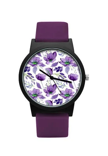 Zegarek z silikonowym paskiem akwarelowe kwiaty