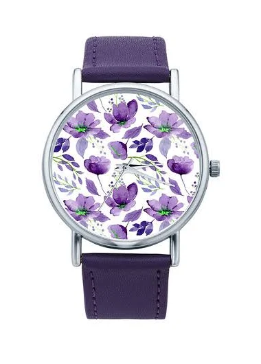 Zegarek z grafiką akwarelowe kwiaty