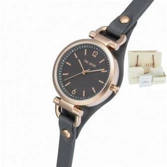 Ciekawy Damski Zegarek Szary Skórzany Pasek