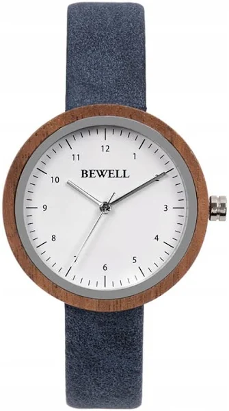 Zegarek drewniany damski BEWELL ZS-167AL black walnut pasek skórzany