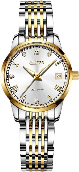 RORIOS Damski automatyczny stojak zegarek świecące cyfry rzymskie zegarek bransoleta ze stali nierdzewnej modny wodoodporny zegarek mechaniczny