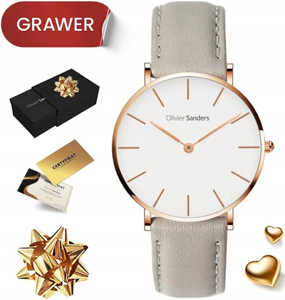 Skórzany Zegarek Damski Szary