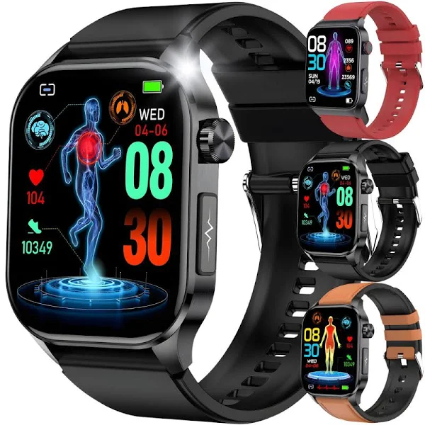 Smartwatch zegarek męski ekg pomiar cukru hrv rozmowy 3 paski szkło menu pl