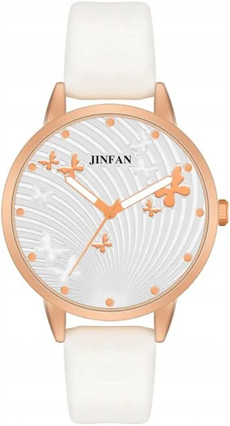 Zegarek DAMSKI Ekoskóra WYGODNY Czytelny Kwarcowy ELEGANCKI Motylki BIAŁY