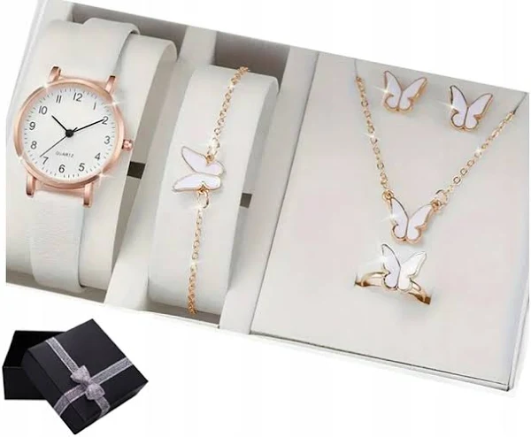 Zegarek Z Motylkiem Boho Naszyjnik Kolczyki Bransoletka Pudełk C3375