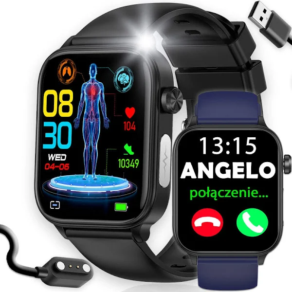 Smartwatch Męski Zegarek Pomiar Cukru Glukoza Ciśnieniomierz Tętno Menu Pl