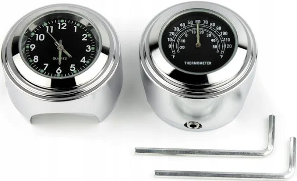 Zegarek termometr motocyklowy 44 mm na kierownicę chrom czarna tarcza