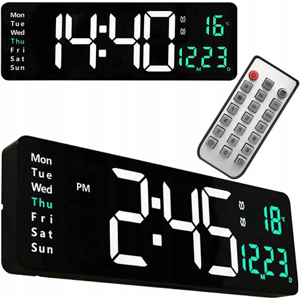 Zegar Ścienny Elektroniczny Budzik Cyfrowy Duży Pilot 10 Poziomów Jasności