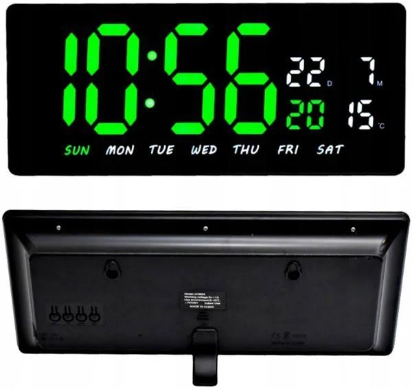 Elektroniczny Zegar ścienny Led data czas temperatura 36x15cm funkcja alarm