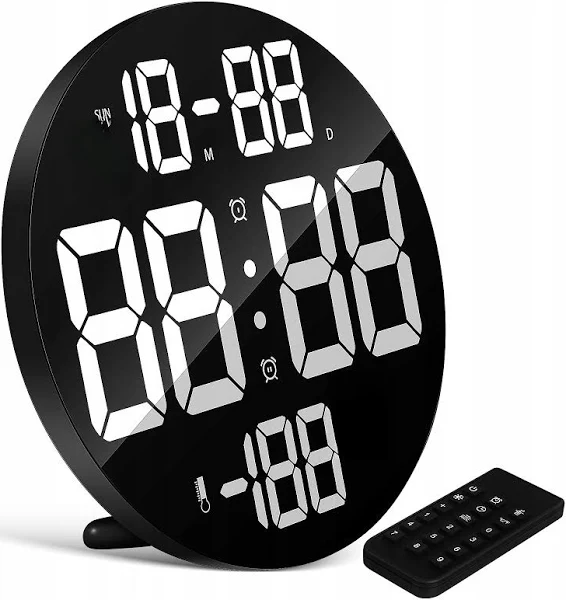 Okrągły Zegar Ścienny Elektroniczny Cyfrowy Led Temperatura Data PILOT