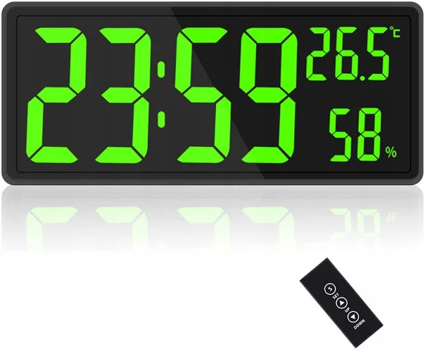 Duży Zegar Ścienny Elektroniczny Z Pilotem Temperatura Wilgotność Led 41 CM
