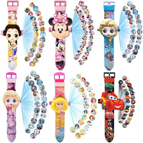 Disney Princess Elsa 24. Zegarek projekcyjny Królewna Śnieżka Dziewczyny Zabawki Anime Minnie Zegar