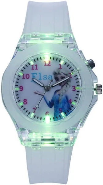 Dzieci Dziewczyny Frozen Anna Elsa Cartoon Silikonowy zegarek Luminous Led Flashing Zegarki Prezent Biały