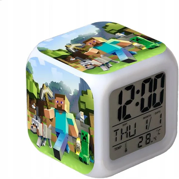 Zegarek Minecraft Kostka 8x8cm Alarm Budzik Led #1