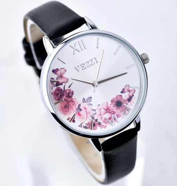 Zegarek kwiaty czarny srebrny B506961S00