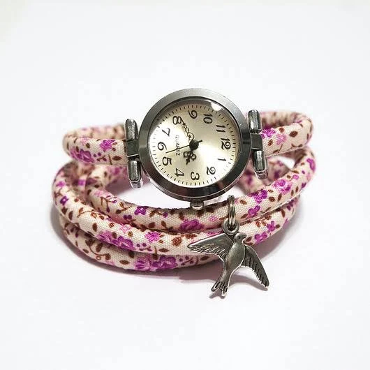 yenoo zegarek jaskółka fioletowe kwiaty