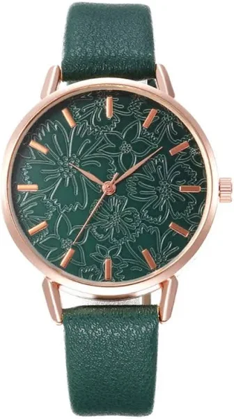 Casual zegarki kwarcowe dla kobiet stylowe luksusowe kwiaty zielone zegarki na bransoletce sukienka