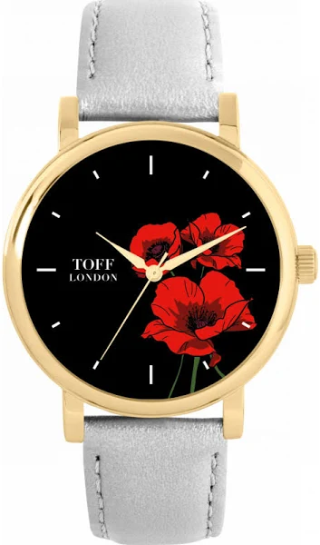 TLWS-32956 Toff London Zegarek czerwony kwiat maku