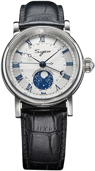 Sugess zegarki dla mężczyzn automatyczny zegarek mechaniczny Moonphase Tianjin ST2108 wodoodporny