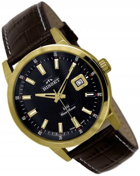 Szwajcarski Zegarek męski Bisset BIS1810 szafir data box +Grawer