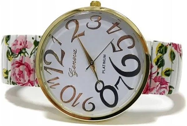 Zegarek damski Geneva analogowy bransoleta kwiaty